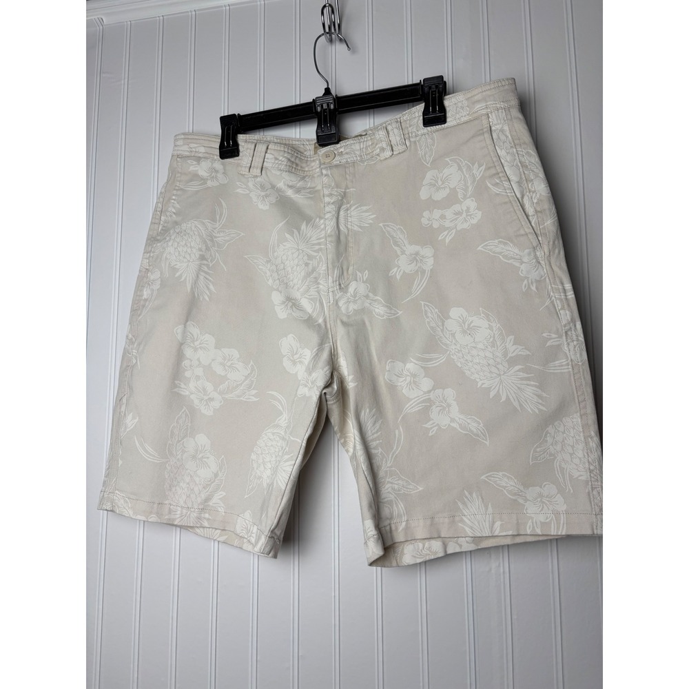 Boca Classics Islandwear Mens 36 Tropical Pineapple Hibiscus Chino Shorts Beige